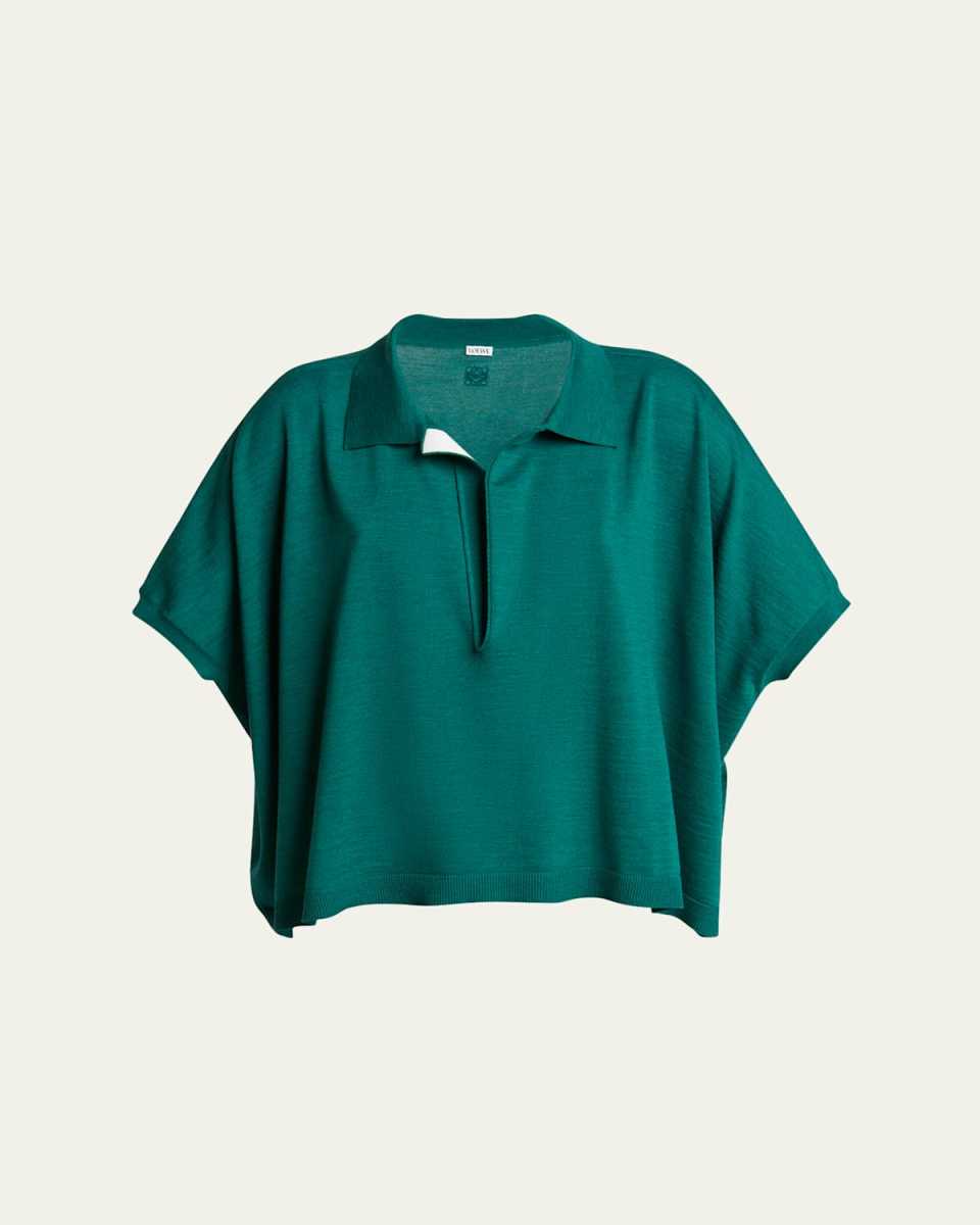 Deep V-Neck Johnny Collar Wool Sweater